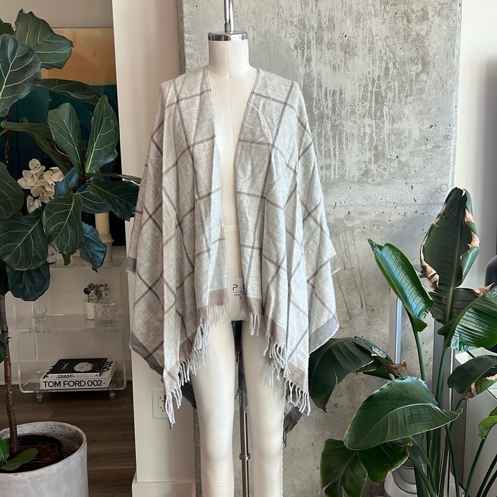 Eileen Fisher Plaid Poncho Gray
